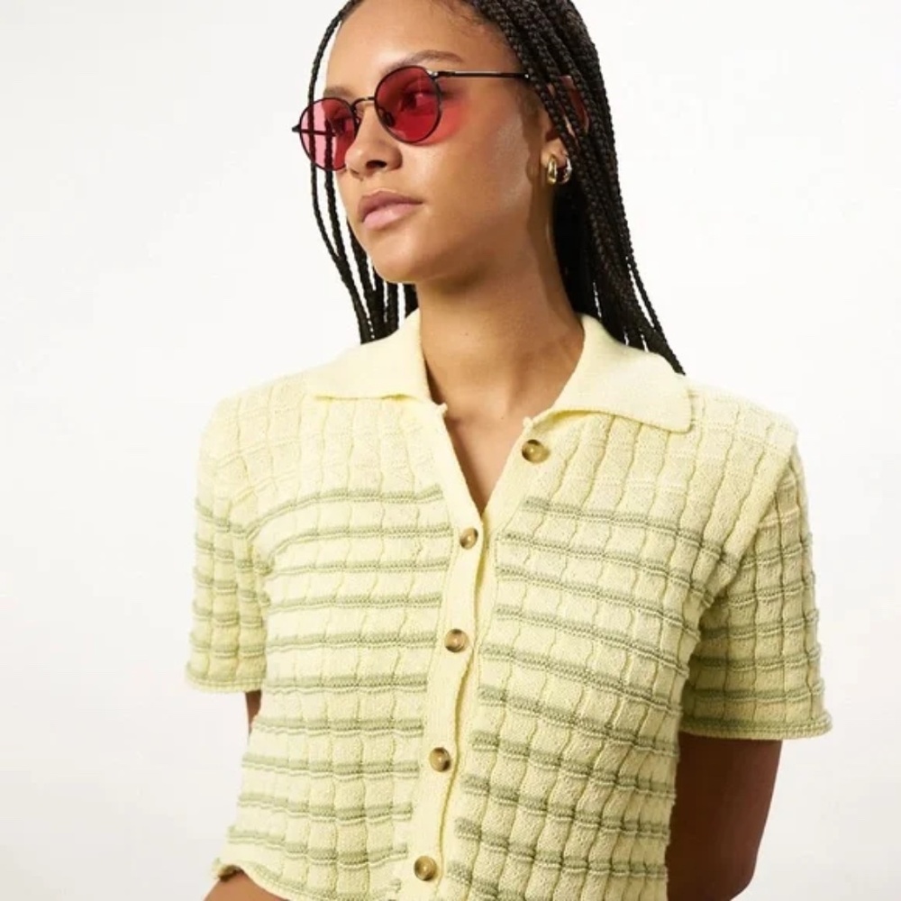 KIMCHI BLUE Urban Outfitters Yellow Short Sleeved Cardigan
